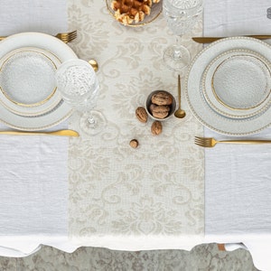 Royal floral patter linen table runner- floral heavier weight linen table runner- floral pattern table runner- handmade linen table runner