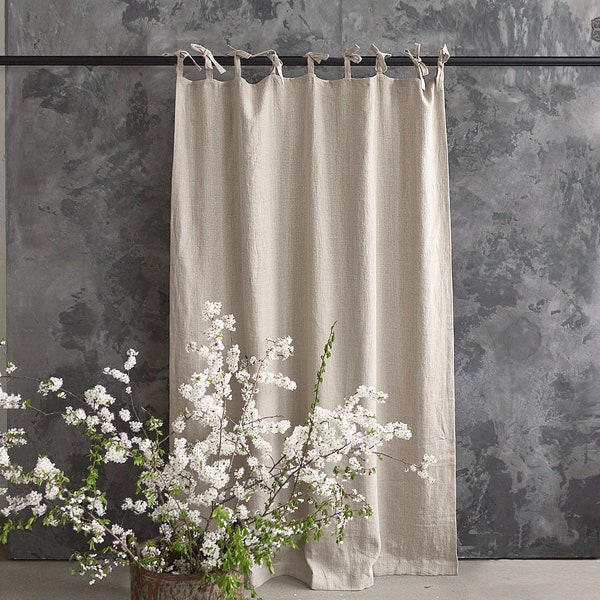 RUSTIC linen curtain ( 1 panel) - unbleached linen curtain -heavier weight linen curtain with ties-not dyed linen heavy curtain