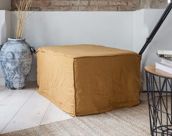 Linen Ottoman Slipcover - Custom square Pouf Cover Without the Bottom - Natural Foot Stool Case - Eco-friendly Cover for Home