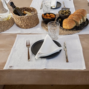 Antique white linen placemats set of 2. White linen heavier weight linen placemats. Linen placemat set.