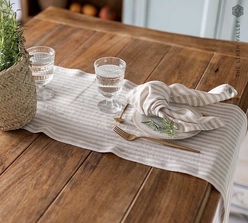 STRIPED Linen Table Runner Natural Linen Table Runner Etsy