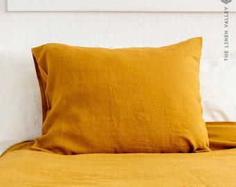 Funda de almohada de lino amarillo ámbar - almohada de lino más grueso color azafrán - almohada color caléndula - funda de almohada de lino ocre color amarillo miel