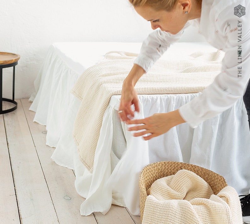 OPTICAL WHITE Linen Bed Valancedust Ruffle Softened Linen Bed Etsy