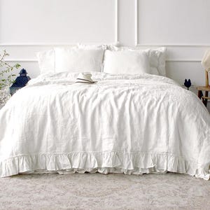 Grey Linen Duvet Cover - Stonewashed Flax Bedding - Ruffled Gray Queen King Comforter - OEKO TEX Certified Mid Weight Natural Linen image 6
