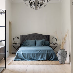 Ocean blue linen bedspread - sea blue bedspread - softened linen bed cover - bed quilt -  teal blue bed cover - linen bed throw