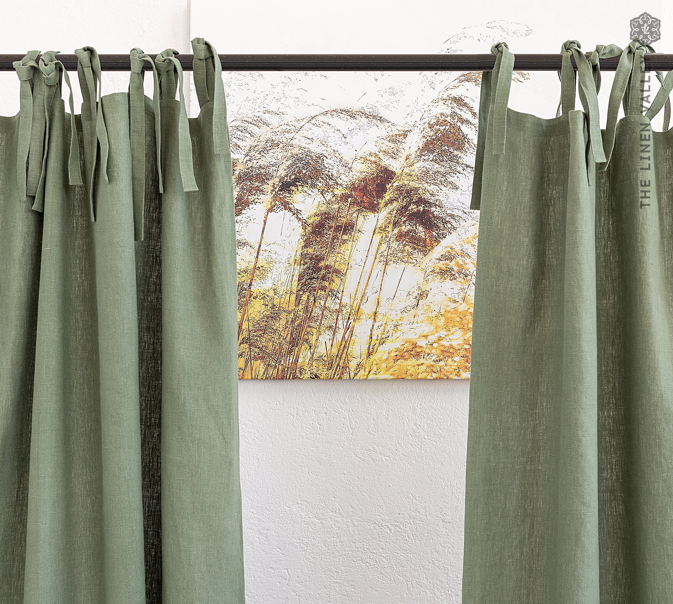 MOSS GREEN linen curtain 1 panel green softened heavier Etsy