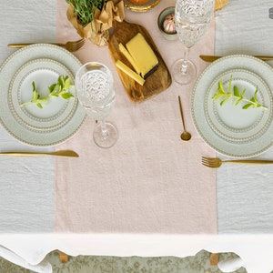 Quartz rose linen table runner - linen light pink heavier weight linen table runner - baby pink table runner - handmade linen table runner