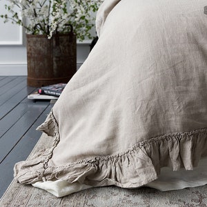 NATURAL UNBLEACHED linen comforter cover Ruffled linen luxurious double/queen/king size doona cover ecru duvet with ruffles image 2