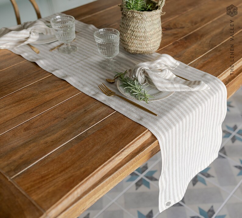 STRIPED Linen Table Runner Natural Linen Table Runner Etsy