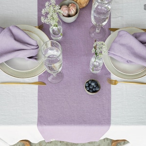 Light lilac linen table runner - light lavender heavier weight linen table runner - solid table runner - handmade linen table runner