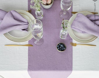 Light lilac linen table runner - light lavender heavier weight linen table runner - solid table runner - handmade linen table runner