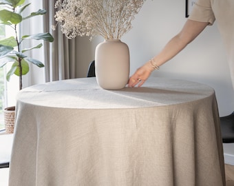 Rustic Linen Tablecloth- Round Heavy Flax Tablecloth- Stonewashed Natural Flax Table Decor- Soft Washed European Flax - Rustic Dining Room