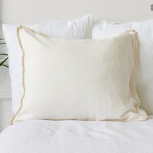 STRIPED linen pillow case with lace off white linen pillow housewife standard, queen, king sizes pinstriped linen pillow image 6