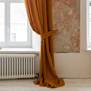 Amber yellow heavy linen curtain tie back (1 pcs)  - heavy weight. Linen curtain holdback. Curtain holder. Fabric curtain hook
