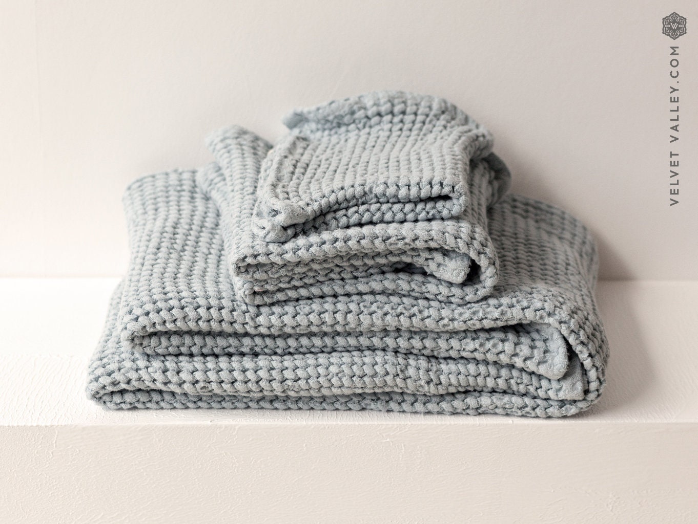 Linen dusty blue bath towel gift setWaffle textured ice blue Etsy