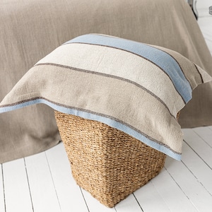 Funda de almohada de lino a rayas - almohada decorativa - almohada decorativa de lino natural a rayas con borde - almohada de lino grueso - almohada lumbar