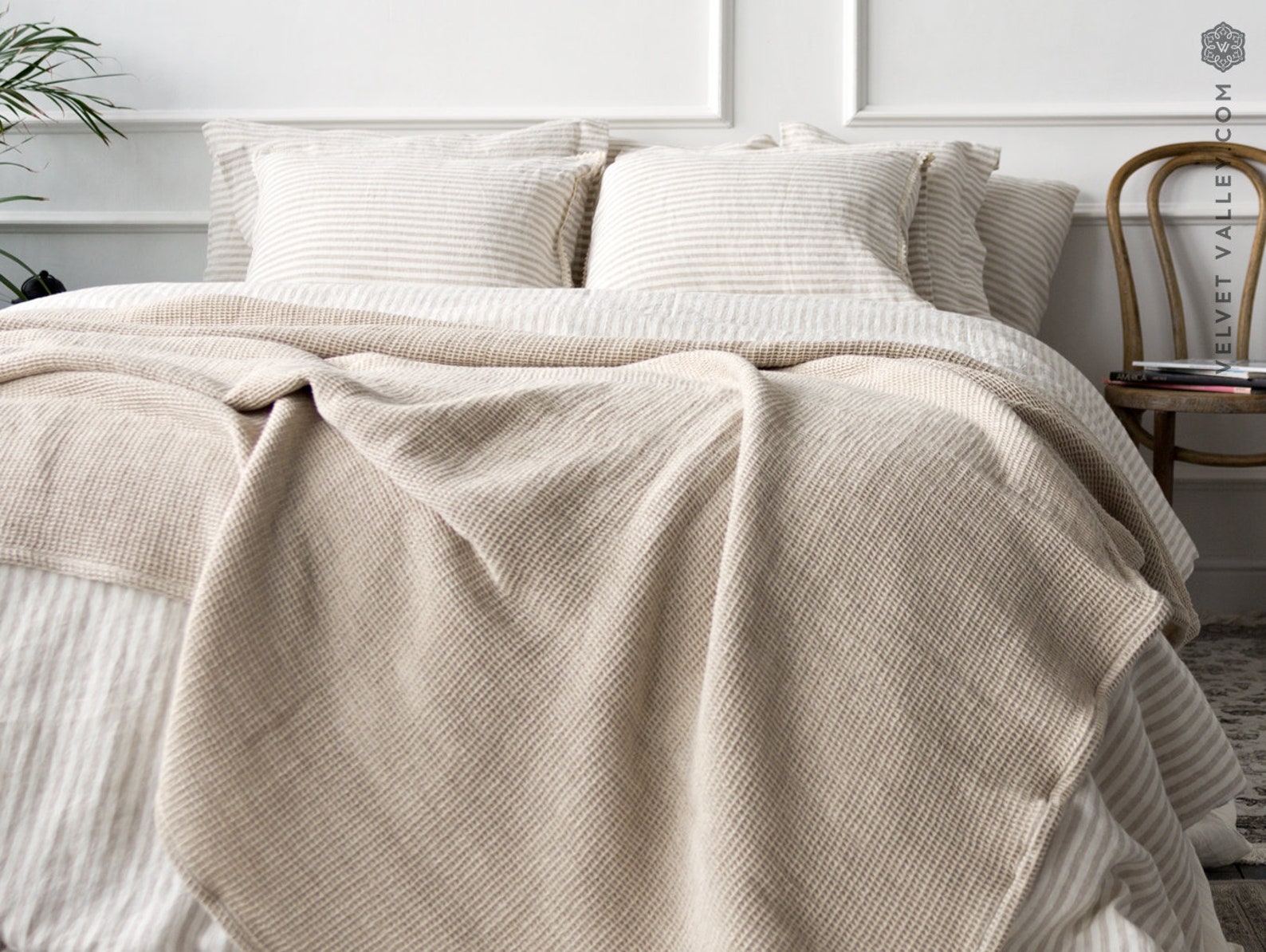 STRIPED Linen Pillow Case With Ties Pinstriped Linen Etsy