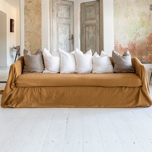 Rustic linen couch cover- Linen couch cover - Linen couch cover- Natural sofa cover - Big bed cover Sectional couch cover image 7