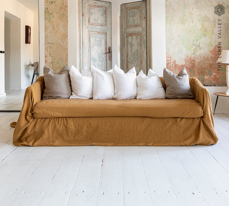 Rustic linen couch cover- Linen couch cover - Linen couch cover- Natural sofa cover - Big bed cover Sectional couch cover image 7