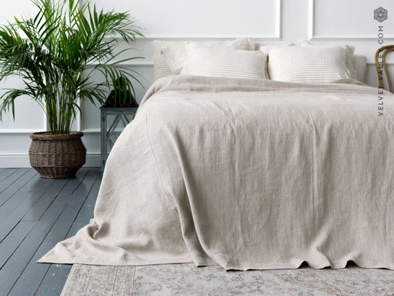 Linen Bedspread Softened Linen Bed Cover Rustic Queen King Etsy