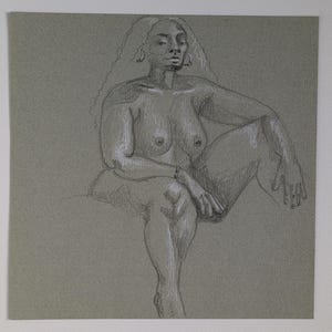 Figure Drawing, Original Drawing, graphite and white colored pencil on archival paper