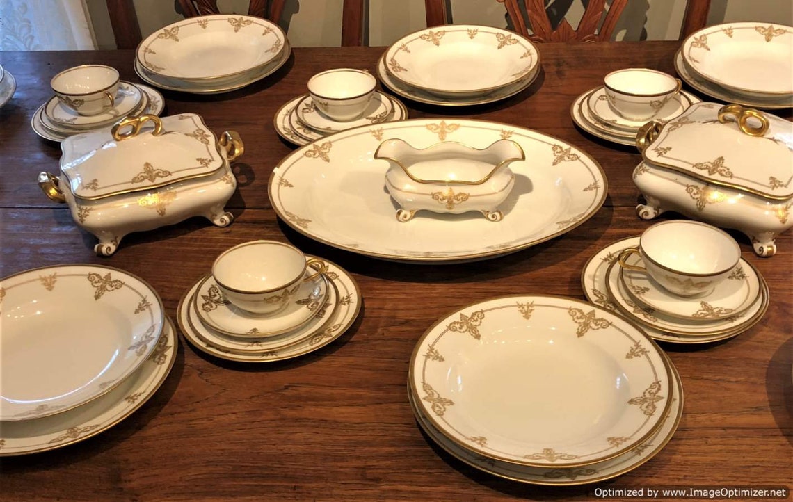 Service for 10 OLD ABBEY LIMOGES Fine China Dinnerware 85 pcs. Etsy