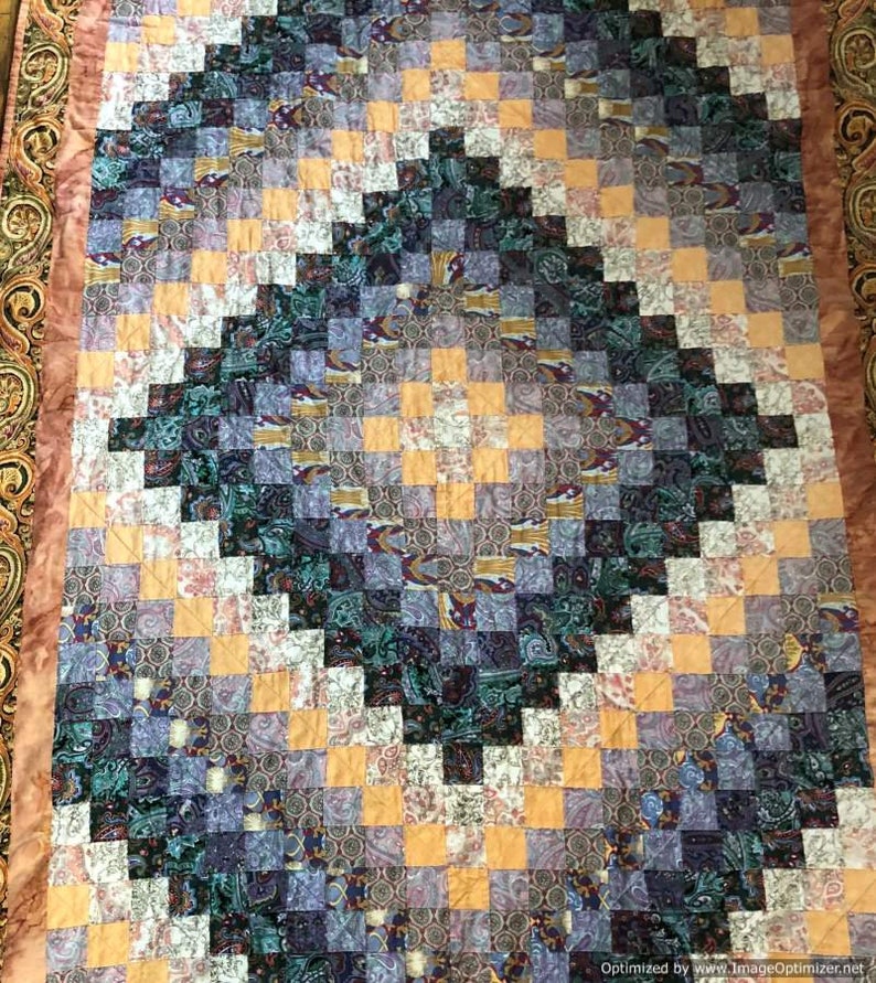 Crib Quilt Clean Log Cabin Pattern Paisley Border Etsy