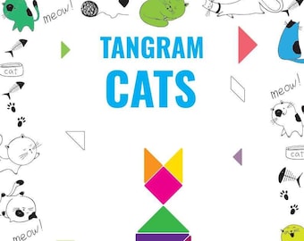 Tangram Cats/ Print cut out/Puzzle/Digital Pdf File