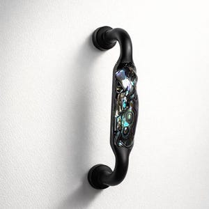 Nachhaltig beschaffte Abalone Muschel Schubladenknäufe 7,5 - 10,5 cm, 16,3 zoll + Mattschwarz