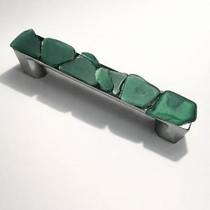 Upcycled Cultered Sea Glass Drawer Brushed Nickel Cabinet Pulls 3” 3 3/4” 5 1/16” Teal