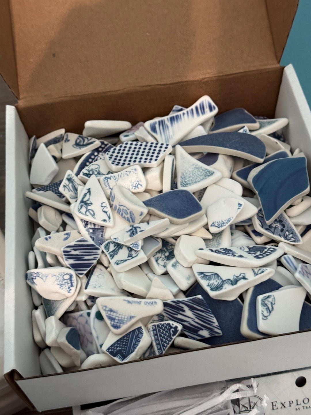 150+ Pieces Cultured Beach Pottery for Mosaics Blue Patterned Tumbled ...