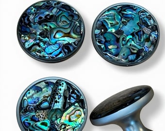 Sustainably Sourced Abalone Shell Cabinet Knobs 1.5” Brushed Nickel