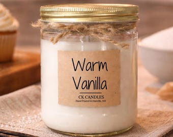 Warm Vanilla Soy Candle 16oz Pint Glass Jar