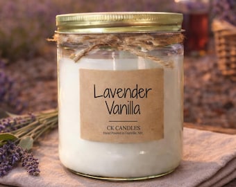 Lavender Vanilla Pint Soy Candle - 16 oz Candle - Glass Jar