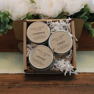 Rustic Trio Soy Holiday Candle Gift Box - Three 4oz Candle sampler - Gift set - Chardonnay - Sangria - Cabernet