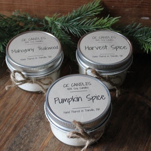 Rustic Trio Soy Holiday Candle Gift Box - Three 4oz Candle sampler - Gift set - Pumpkin - Harvest Spice - Mahogany Teakwood