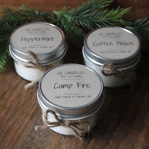 Rustic Trio Soy Holiday Candle Gift Box - Three 4oz Candle sampler - Gift set - Peppermint - Camp Fire - Coffee House