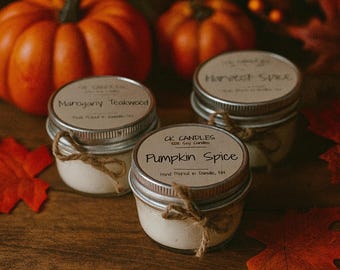 Fall Soy Candle Gift Set: Pumpkin, Harvest Spice, Mahogany - 4oz