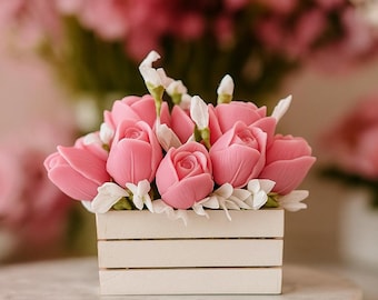 Pink Gardenia Wax Melt Bouquet | Tulip & Rose Handmade Wax Flowers | Breast Cancer Awareness Fundraiser