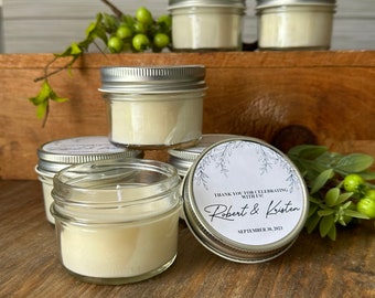 Personalized Shower Candle Favors: 16 - 4 oz Mason Jar Soy Candles
