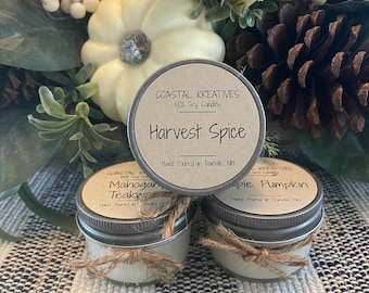 Rustic Trio Soy Holiday Candle Gift Box - Three 4oz Candle sampler - Gift set - Pumpkin - Harvest Spice - Mahogany Teakwood