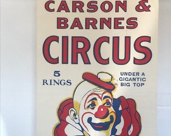 Vintage 1950's Carson and Barnes Circus Poster '5 Rings Under a Gigantic Big Top'