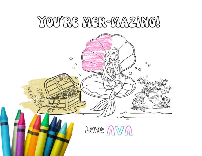 Mermaid Valentine, Mermaid Coloring Book Page, Classroom Exchange