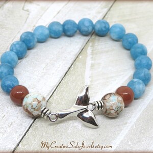 Whale Tail Charm Bracelet: Icy Blue Jade & Turquoise Beach Jewelry