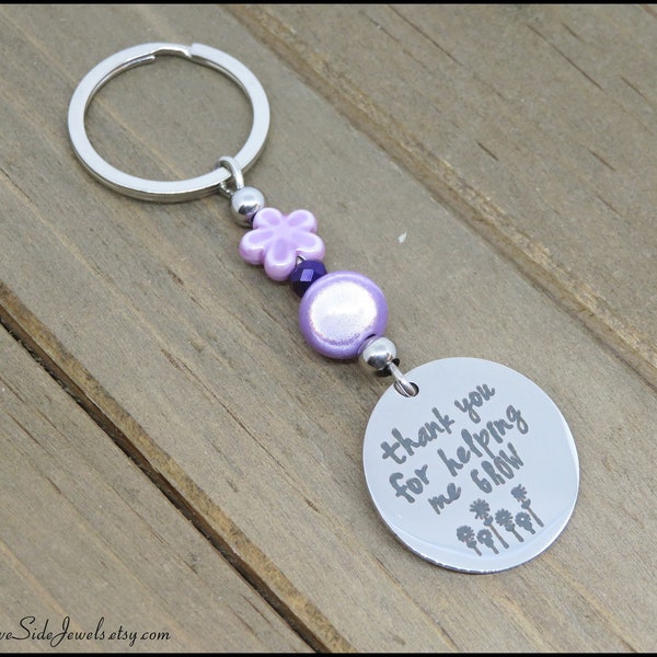 Teacher Key Chain, Thank You for Helping Me Grow Key Ring, Mother's Day Gift, Coach Gift, Stocking Stuffer, Small Gift Idea