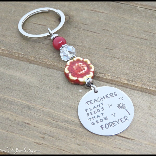 Teacher Key Chain, Teachers Plant Seeds That Grow Forever Key Ring, End of School Year Gift, Coach Gift, Stocking Stuffer, Small Gift Idea