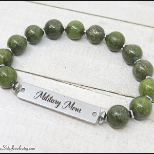 Military Mom Lapis Lazuli Bracelet: Stainless Steel Charm