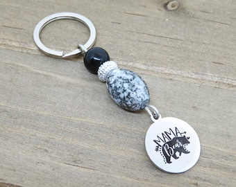 Mama Bear Key Chain, Black and White Key Ring, Mother's Day Gift, New Mom Gift, Stocking Stuffer, Small Gift Idea