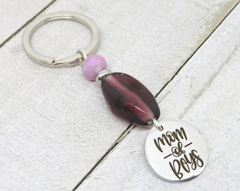 Purple Mom of Boys Key Chain, Boy Mom Key Ring, Mother's Day Gift, New Mom Gift, Stocking Stuffer, Small Gift Idea