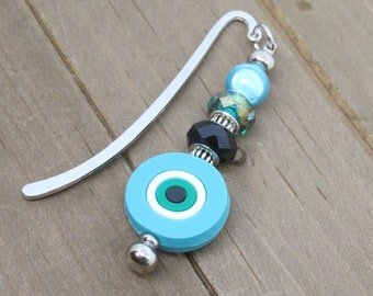 Evil Eye Bookmark, Beaded Metal Bookmark, Reading Accessory, Good Vibes Only